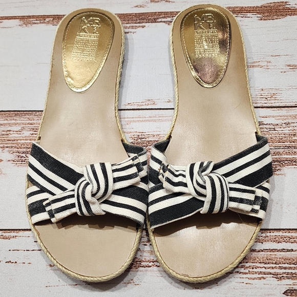 Mrkt Shoes - MRKT open-toe casual espadrille sandals black white striped fabric jute sole 9